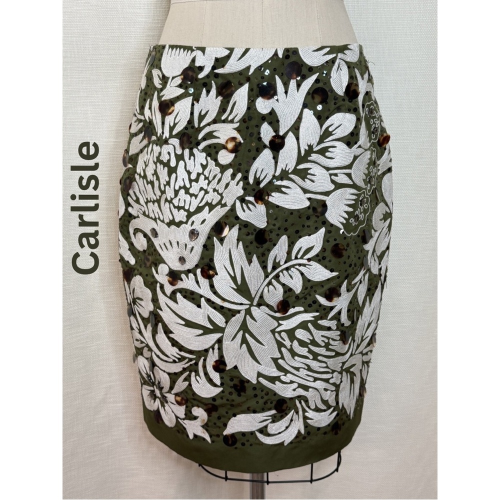 Carlisle Floral Pencil Skirt Size 4 Olive Ivory Statement Designer Workwear